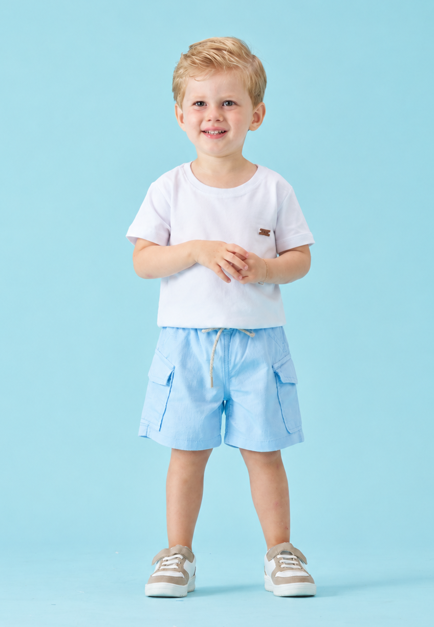 Bermuda Cargo Sarja Azul Claro Infantil Menino