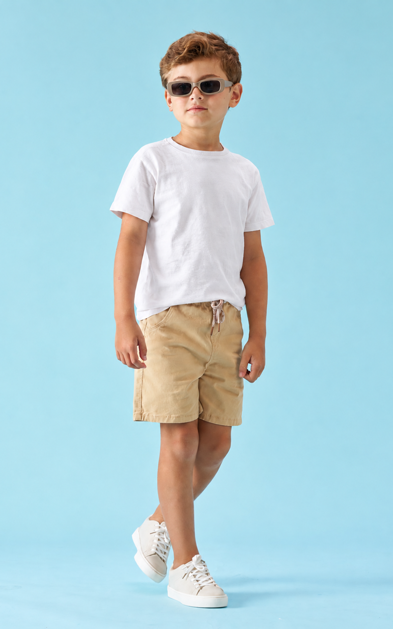 Bermuda Infantil Menino Sarja Caramelo com Elastano