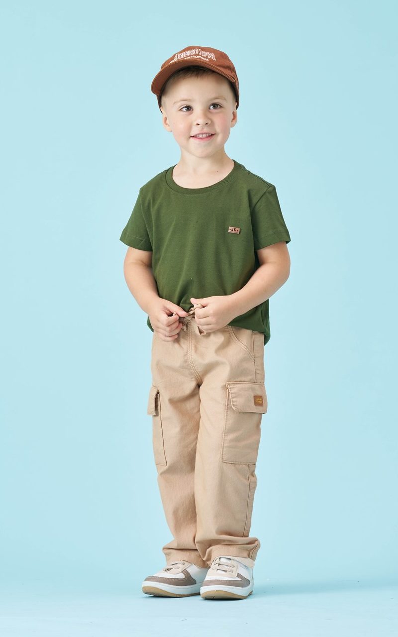 Calça Cargo Infantil Menino Bege com Elastano