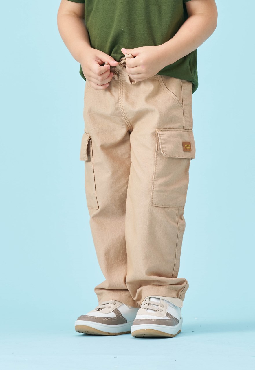 Calça Cargo Infantil Menino Bege com Elastano - Imagem 2