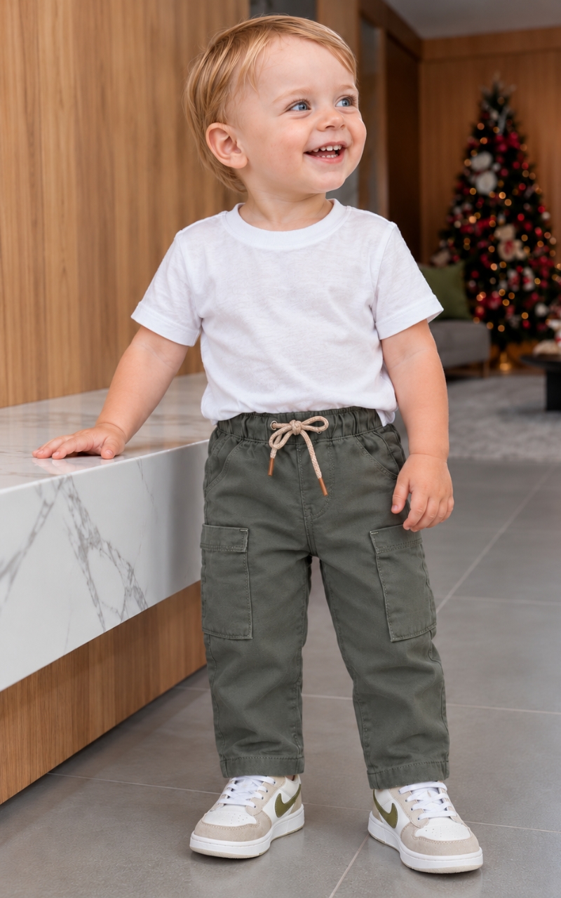 Calça Cargo Infantil Menino Verde Militar