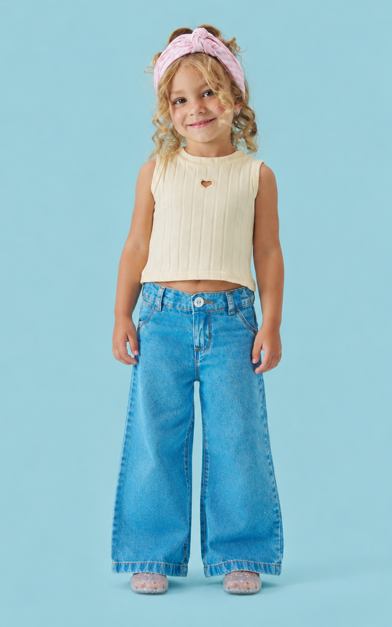 Calça Wide Leg Jeans Infantil Menina