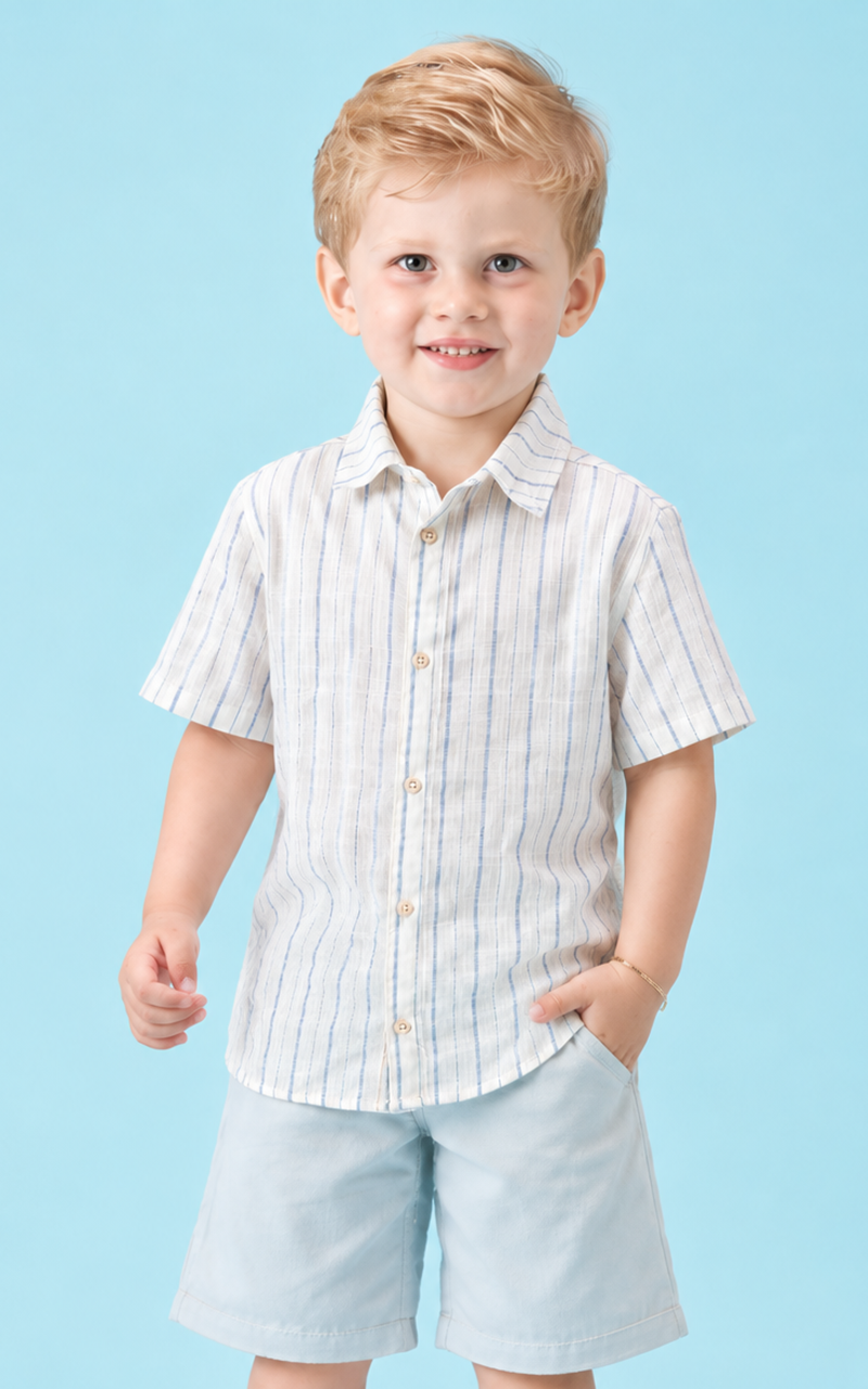 Camisa Linho Infantil Menino com Listras Marinho