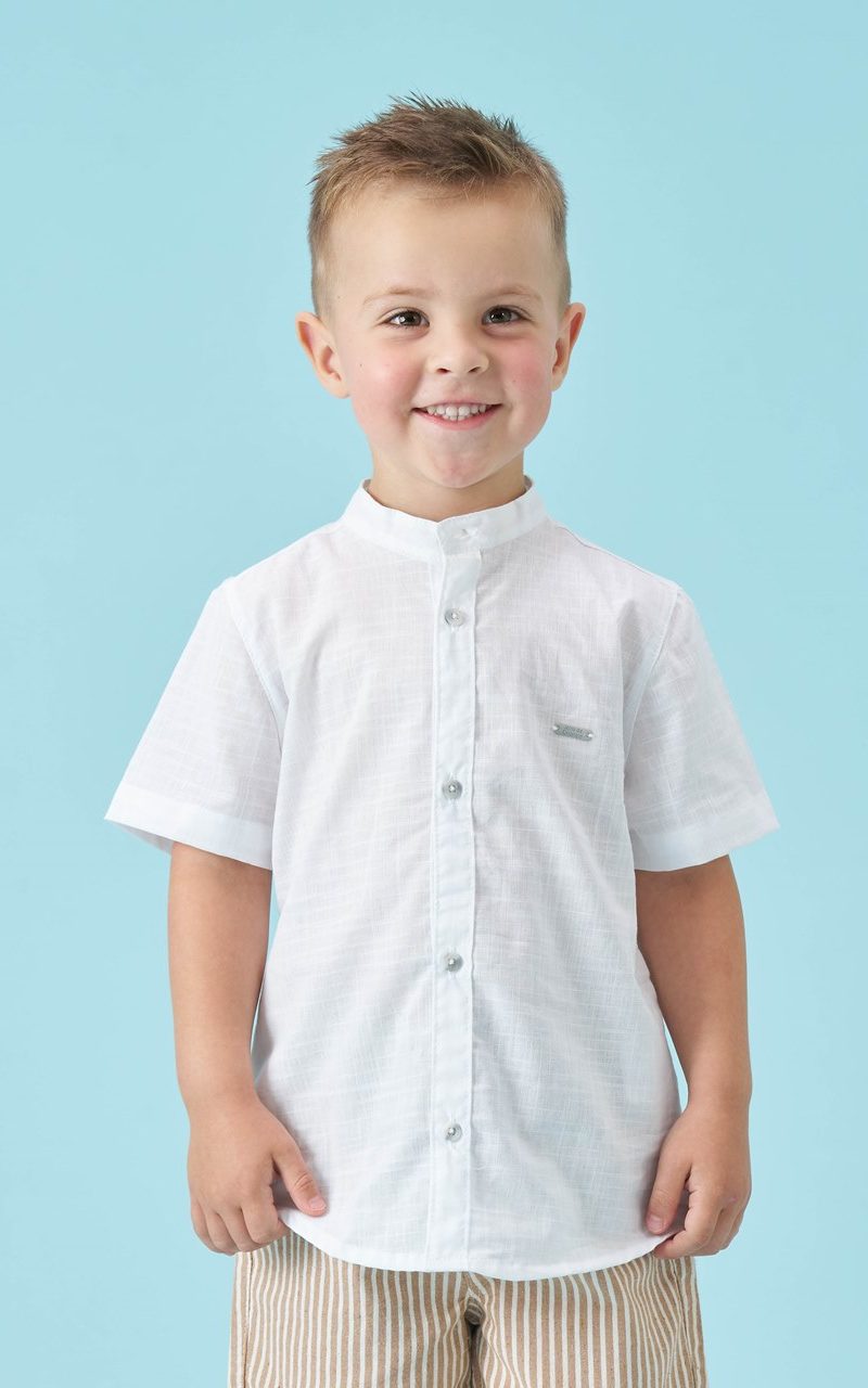 Camisa Social Branca Infantil Menino Gola Padre