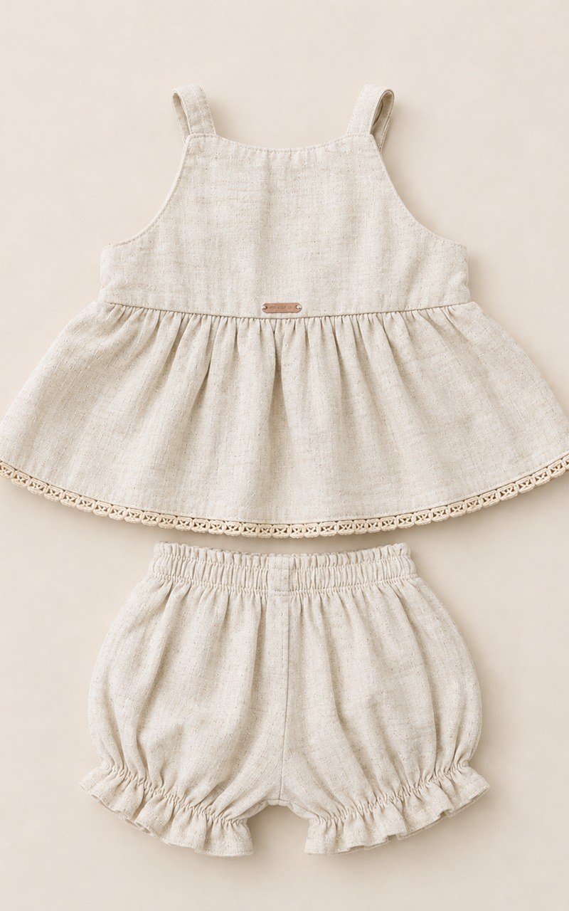 Conjunto Linho Shorts e Bata com Bordado Floral Bebê Menina - Imagem 4