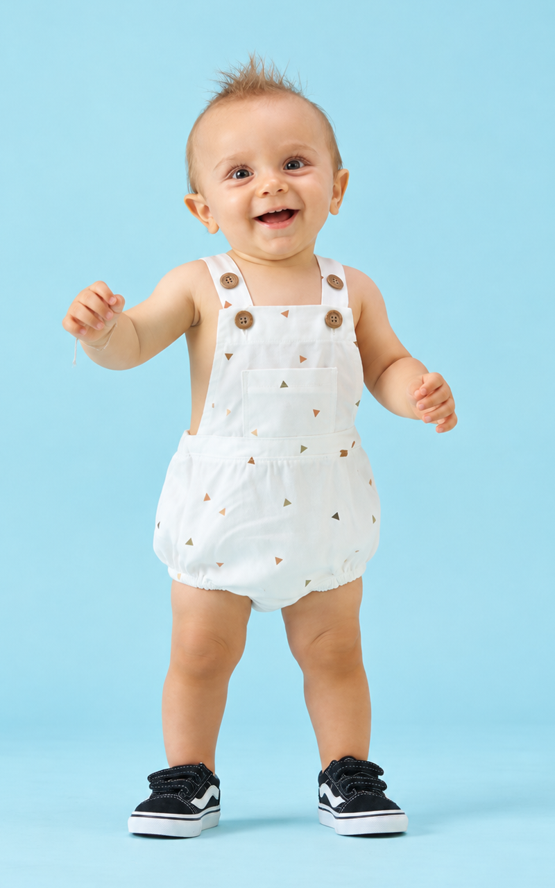 Romper Bebê Menino Off White Estampa Triângulos