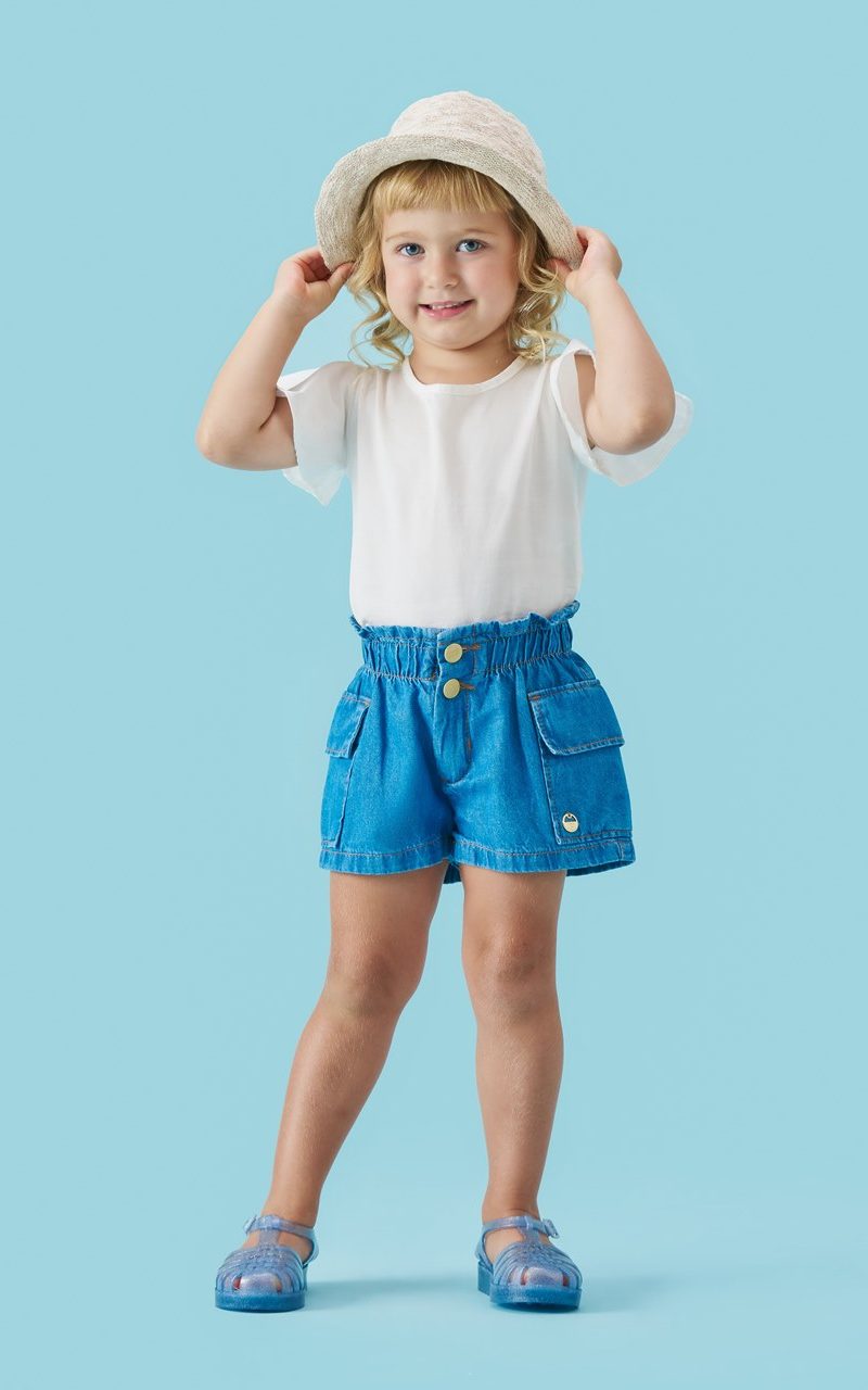 Shorts Jeans Cargo Infantil Menina