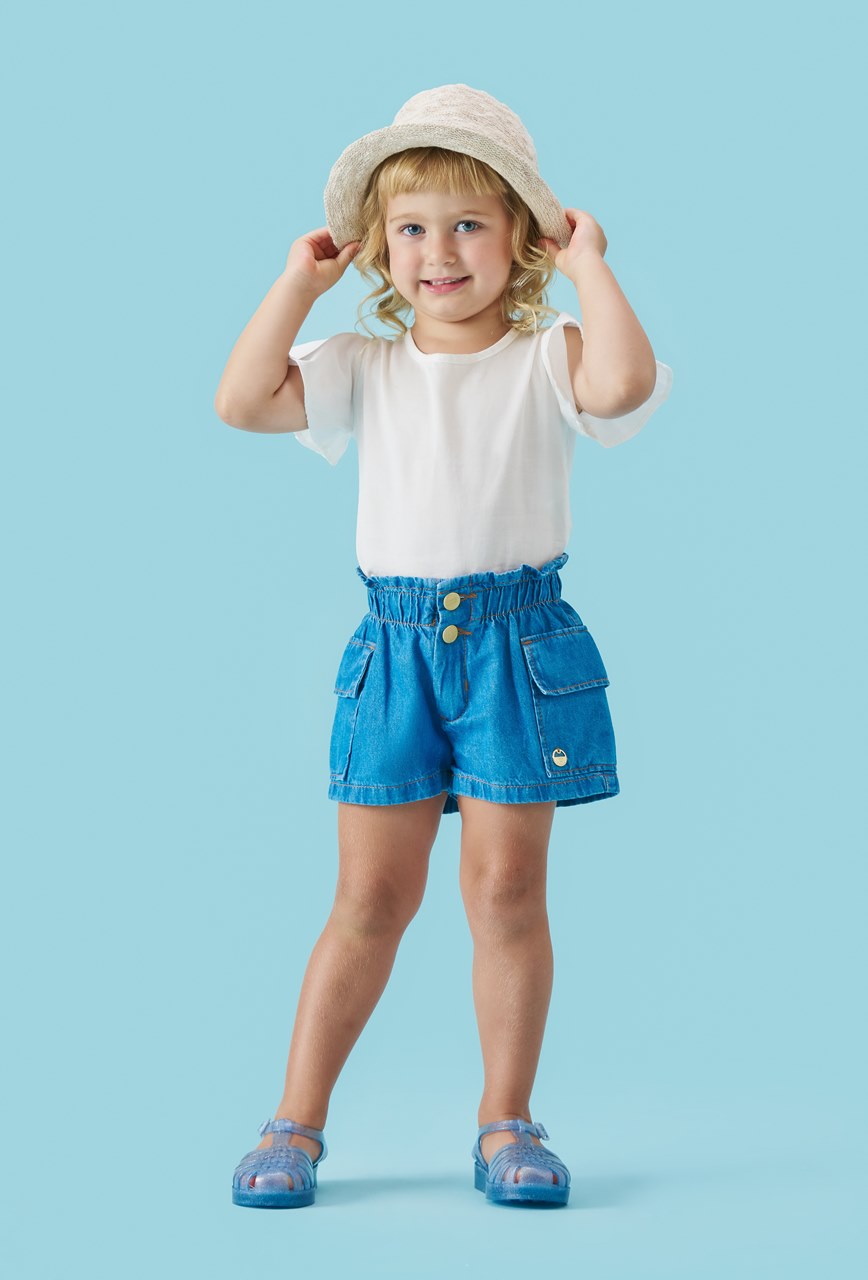 Shorts Jeans Cargo Infantil Menina
