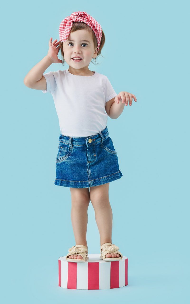 Shorts Saia Jeans com Elastano Infantil Menina