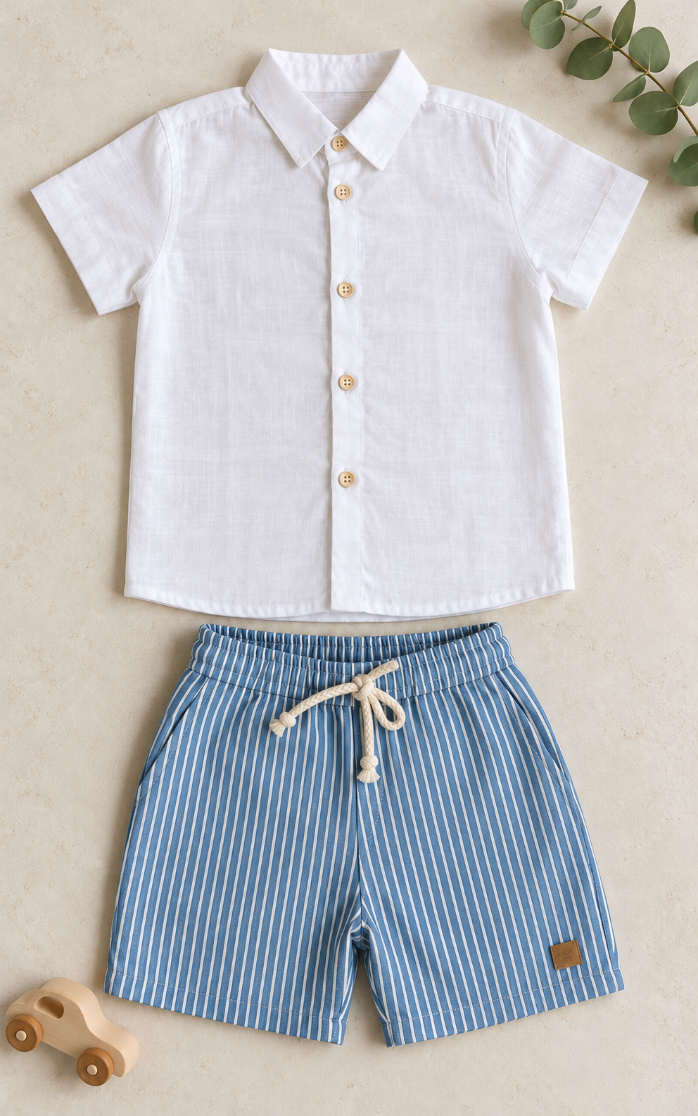Conjunto Infantil Menino Camisa Branca e Bermuda Listrada Azul - Imagem 2