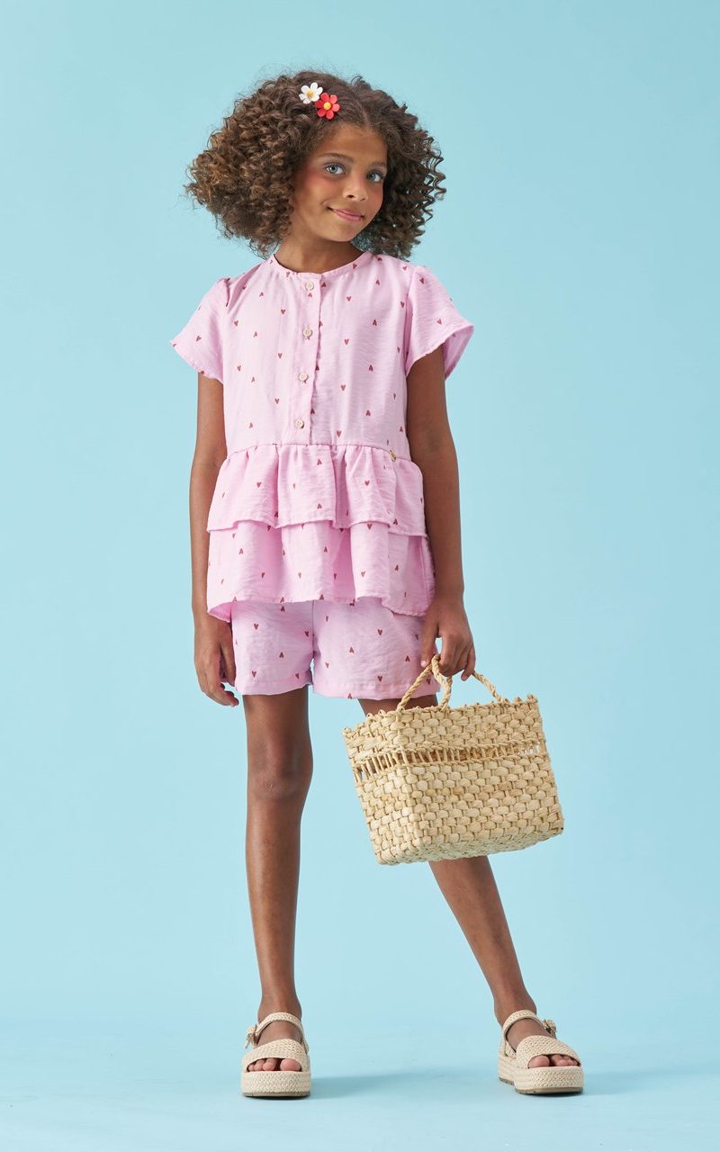 Conjunto Shorts e Bata Infantil Menina Estampa Corações