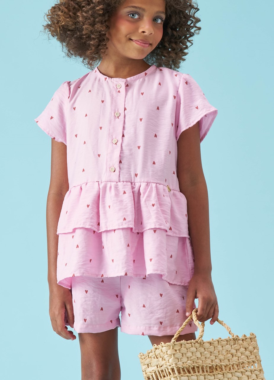 Conjunto Shorts e Bata Infantil Menina Estampa Corações - Imagem 2