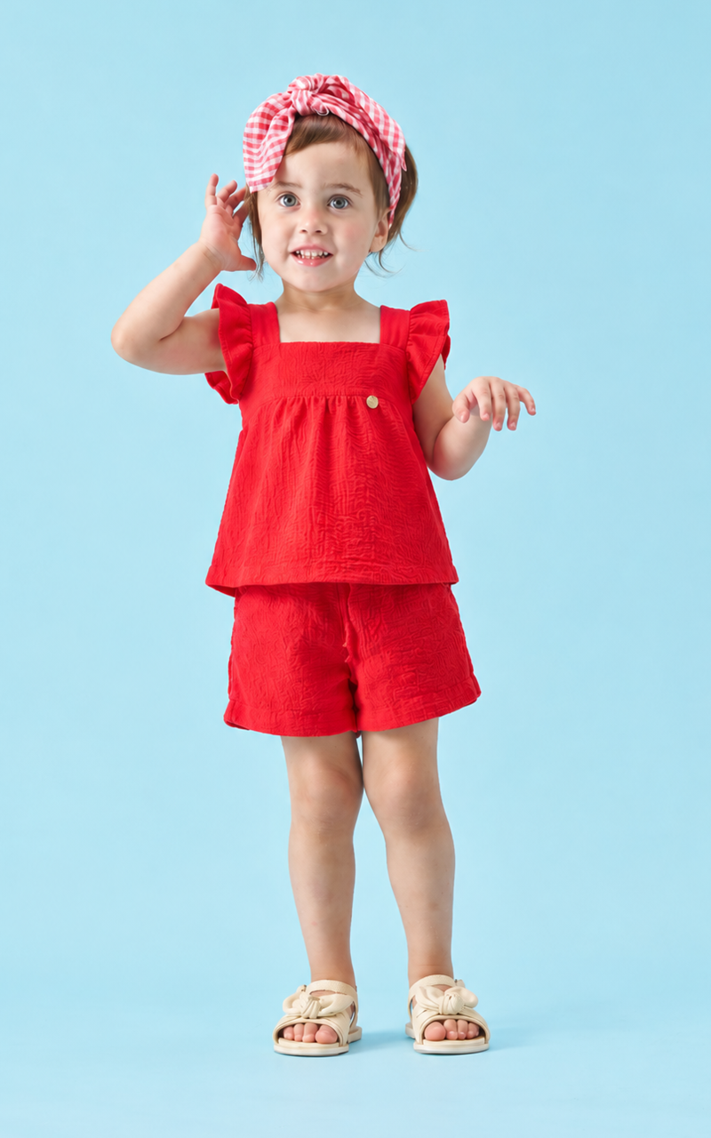 Conjunto Shorts e Bata Viscose Vermelho Infantil Menina