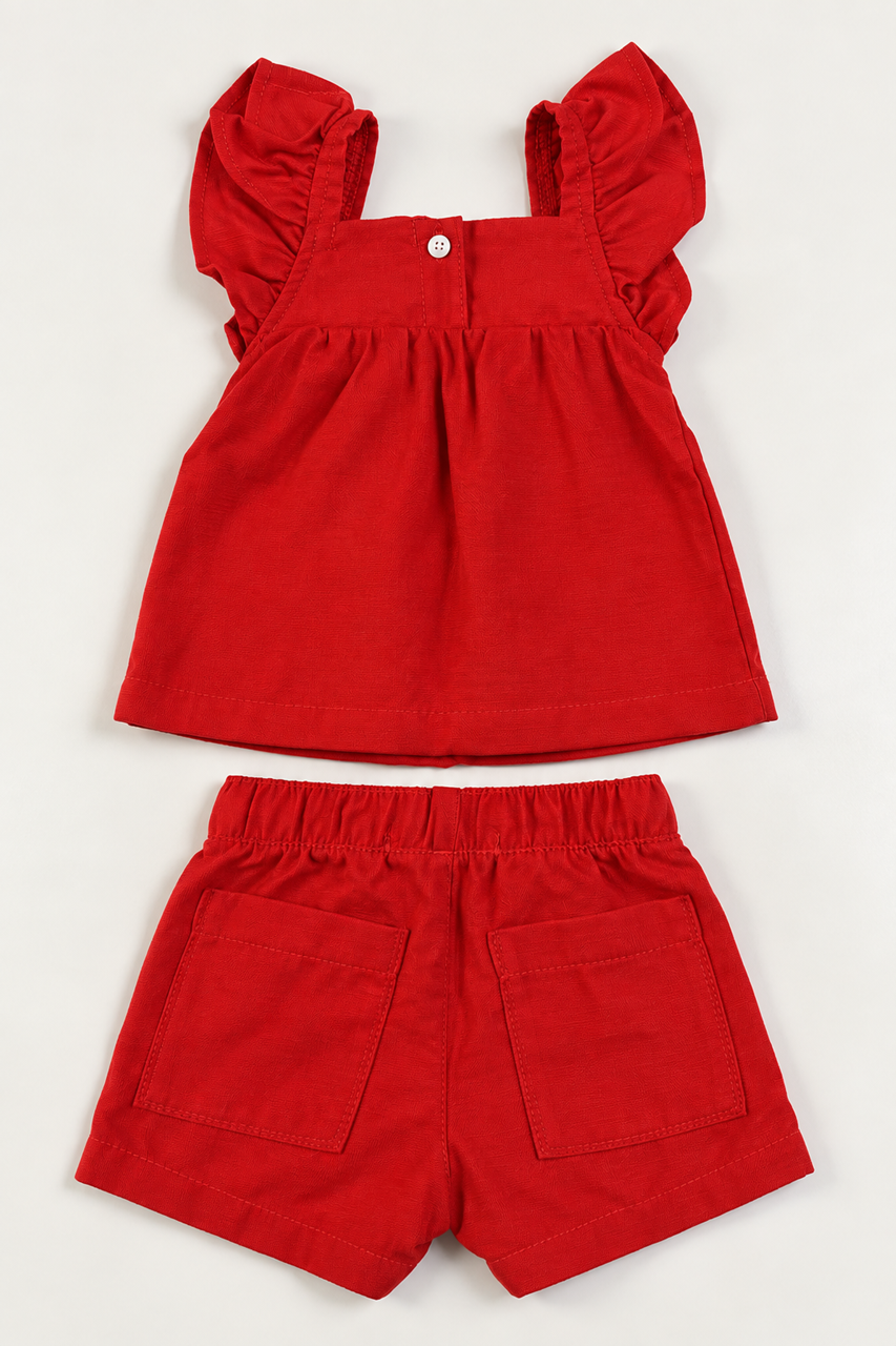 Conjunto Shorts e Bata Viscose Vermelho Infantil Menina - Imagem 3