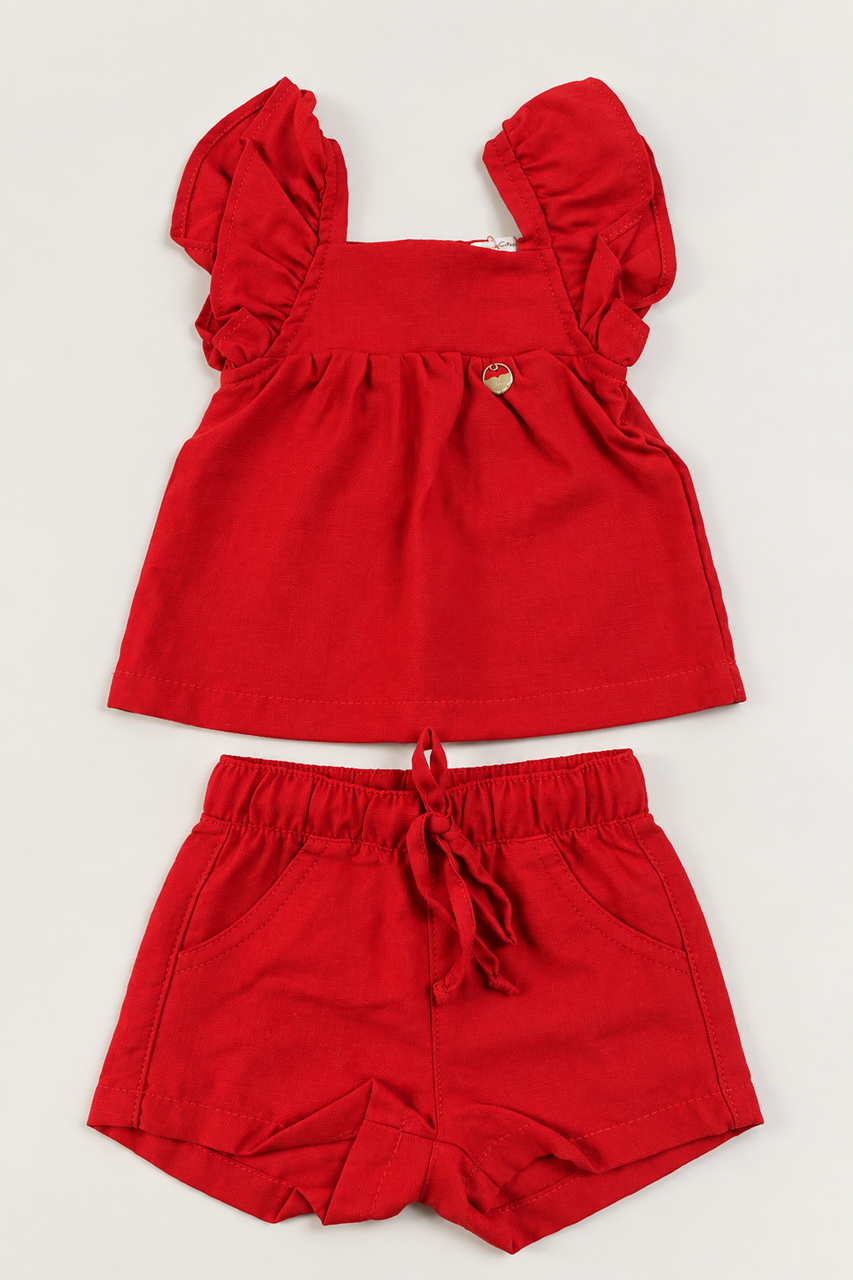 Conjunto Shorts e Bata Viscose Vermelho Infantil Menina - Imagem 2