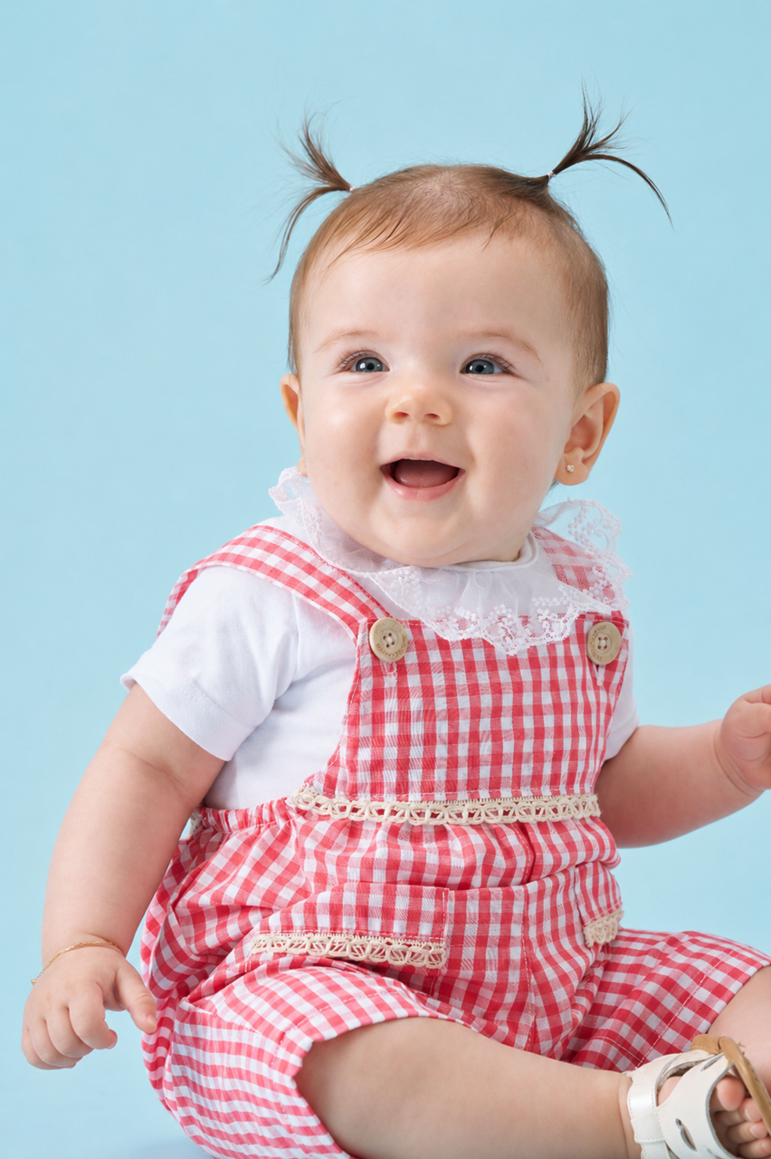 Jardineira Xadrez Vermelha Bebê Menina - Imagem 2